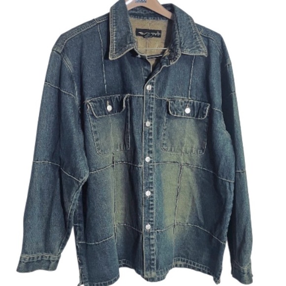 Vibes Other - Vintage Vibes GL Patchwork Heavy Cotton Blue Jean Shirt Jacket Side Slits XXL